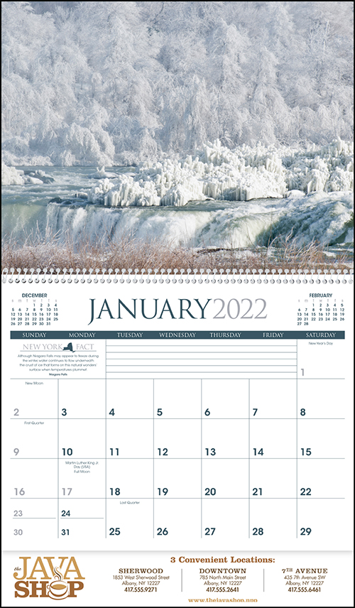 New York Scenic Spiral Bound Wall Calendar for 2022